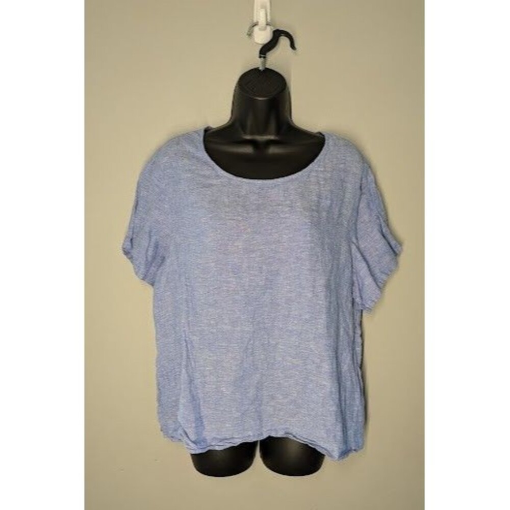 Women's Plus Size 1X 100% Linen Tahari Blue Short Sleeve Lagenlook Beachy